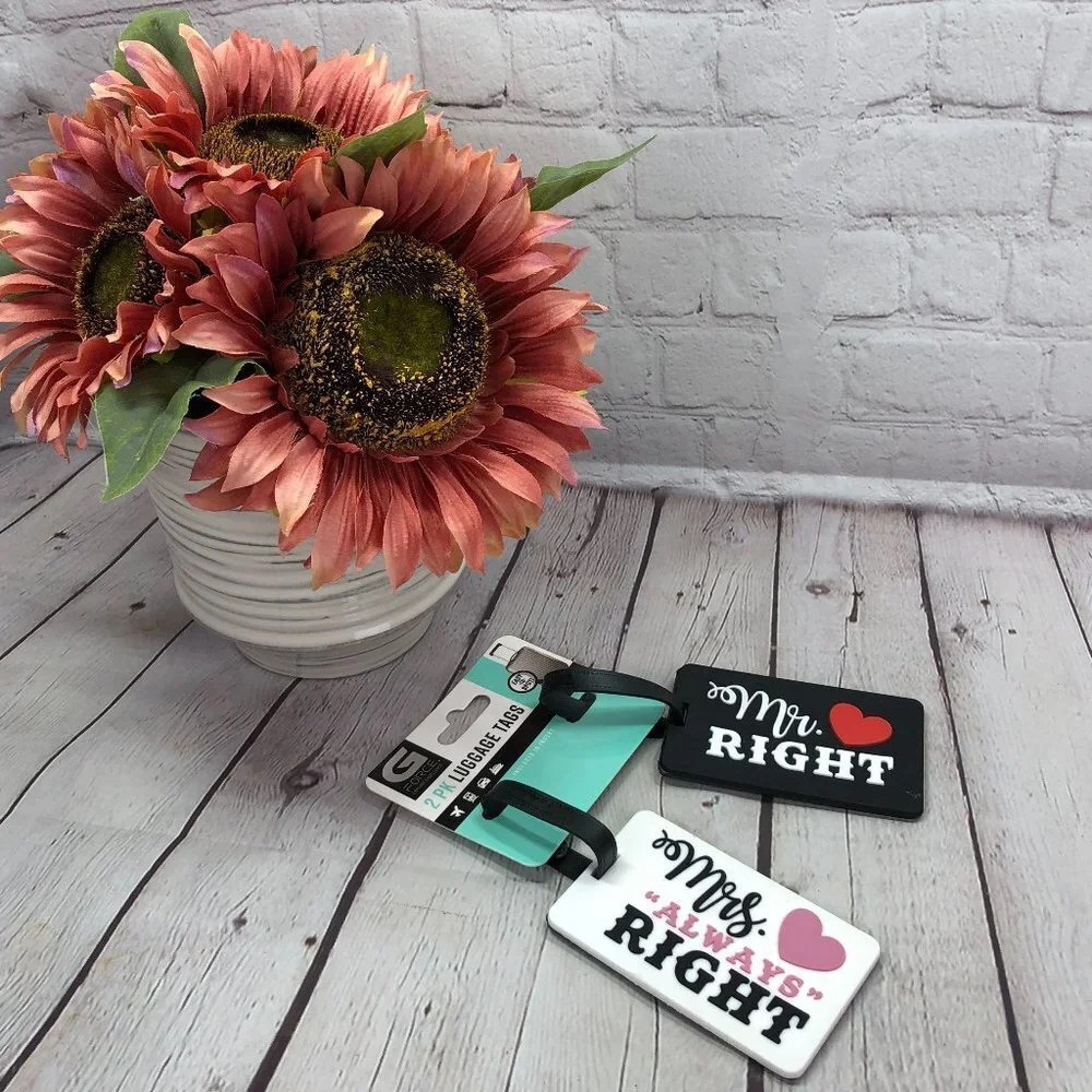 G Force travel luggage tag set Mr Right Mrs always right